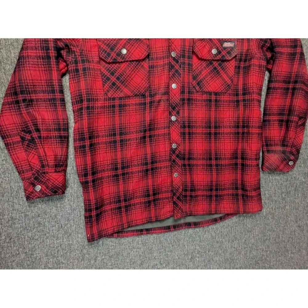 Dickies Plaid Flannel Jacket Fleece‎ Lined Mens Medium Red Check Snap Up Hoodie